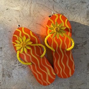 Wooden Flip Flops Decor Bright Orange/ Yellow